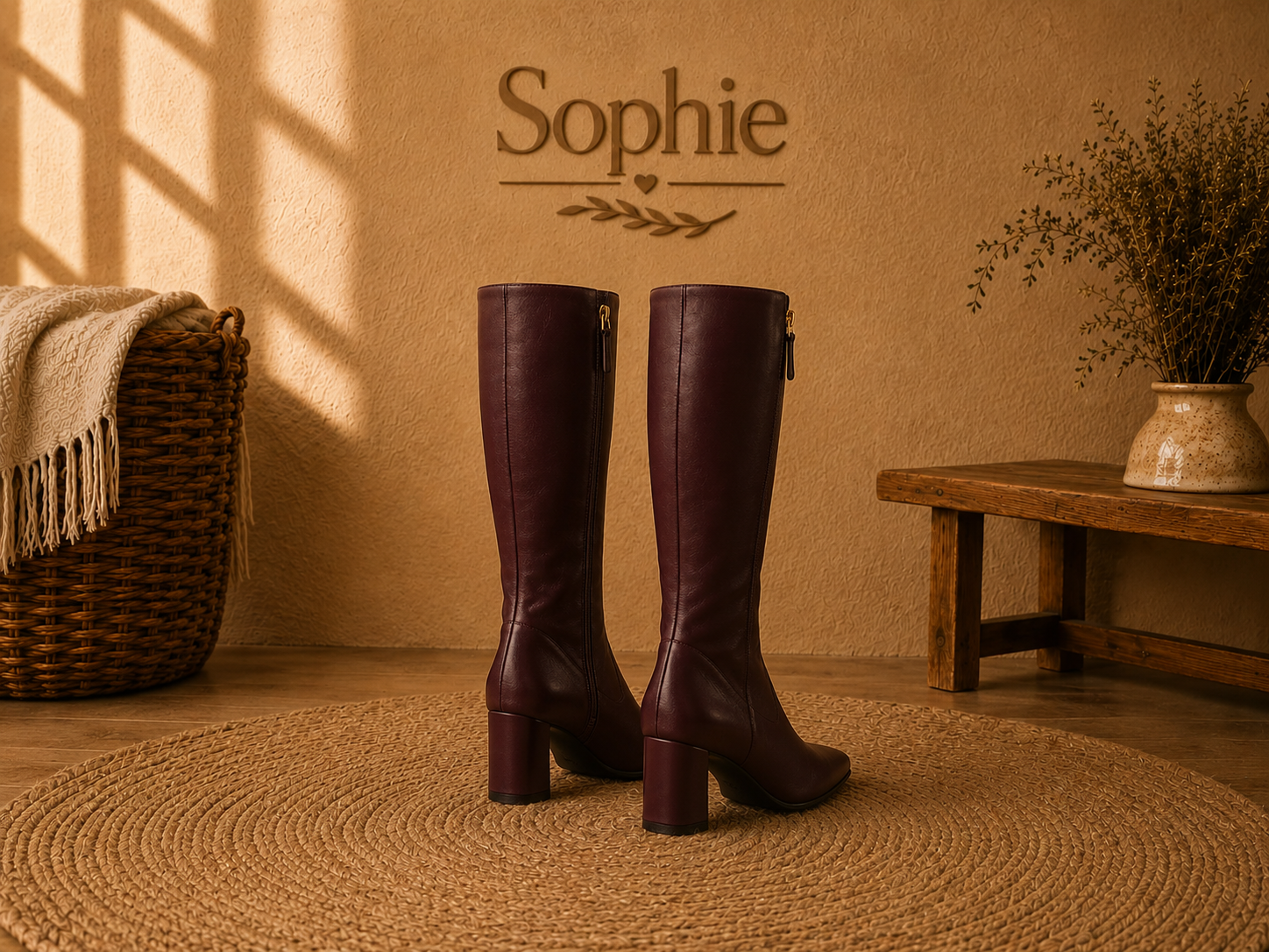 Bota Feminina Cano Alto Sophie Vinho com Salto Bloco - miniatura 3